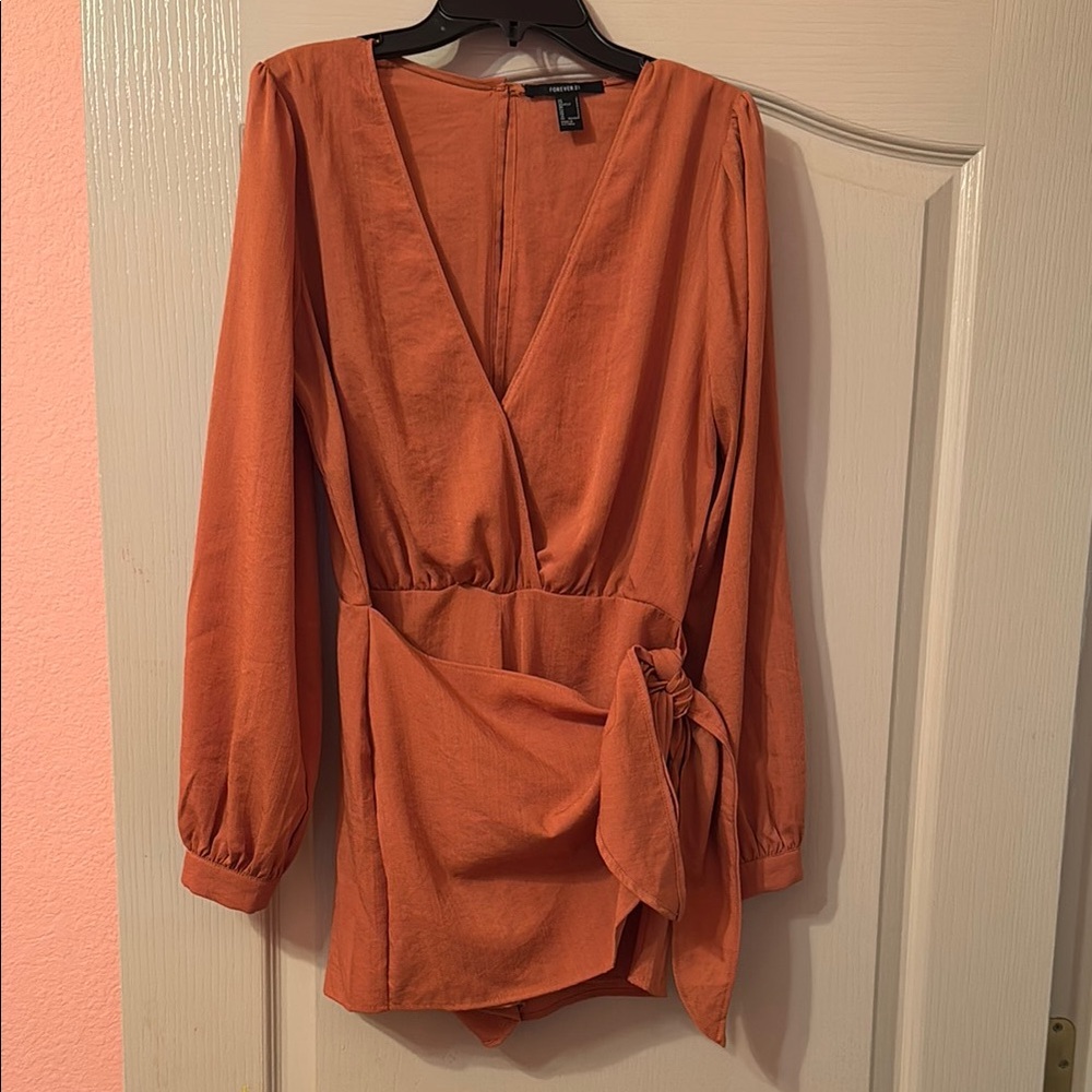 Burnt Orange Long Sleeve Wrap Romper